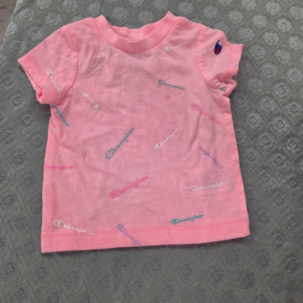 Champion Baby Girls Pink All Over Script Logo Short Sleeve T-Shirt 0-3M Sporty